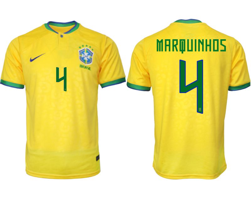 Men 2022 World Cup National Team Brazil home aaa version yellow #4 Soccer Jersey
